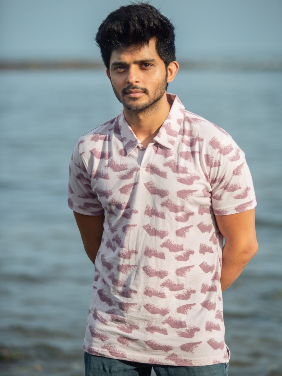 Aurora waves men's organic cotton collared t-shirt