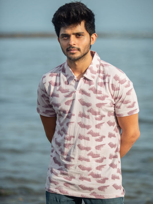 Aurora waves men's organic cotton collared t-shirt