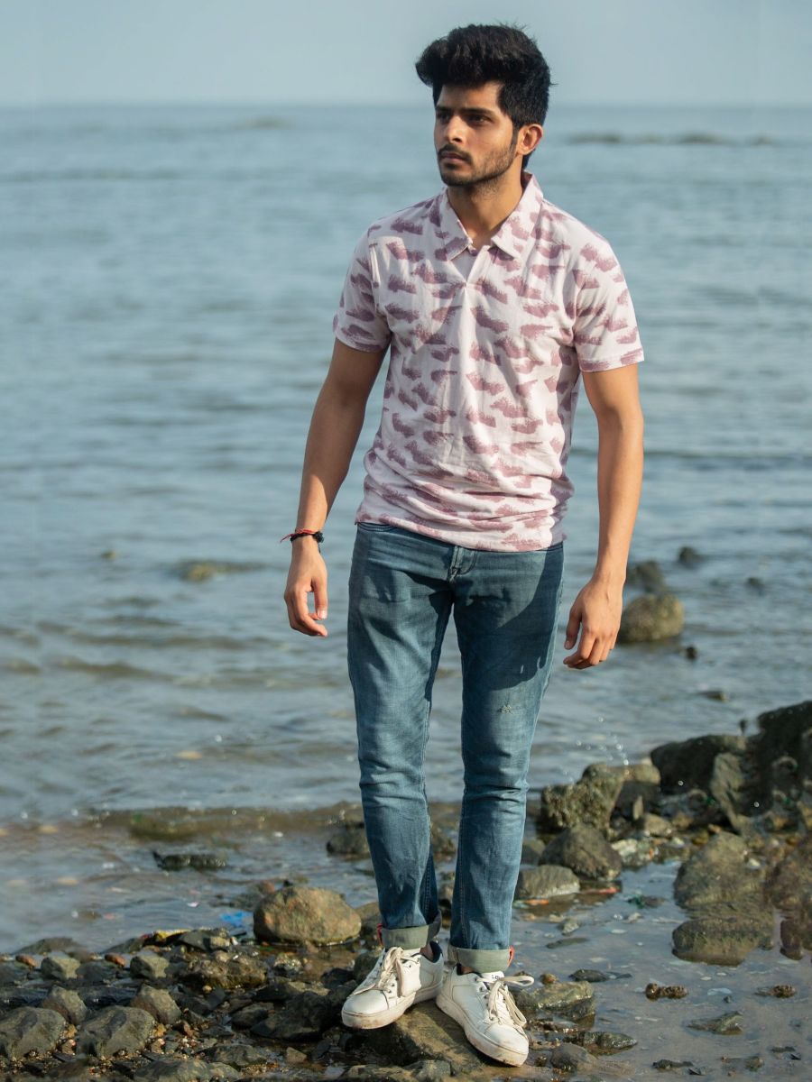 Aurora waves men's organic cotton collared t-shirt