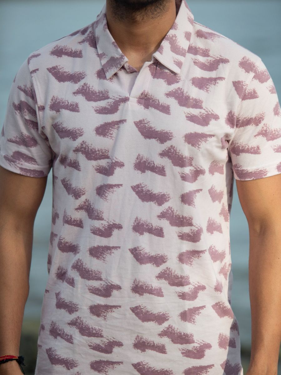 Aurora waves men's organic cotton collared t-shirt