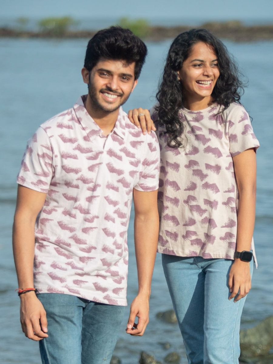 Aurora waves men's organic cotton collared t-shirt