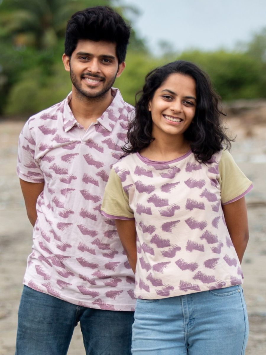 Aurora waves men's organic cotton collared t-shirt