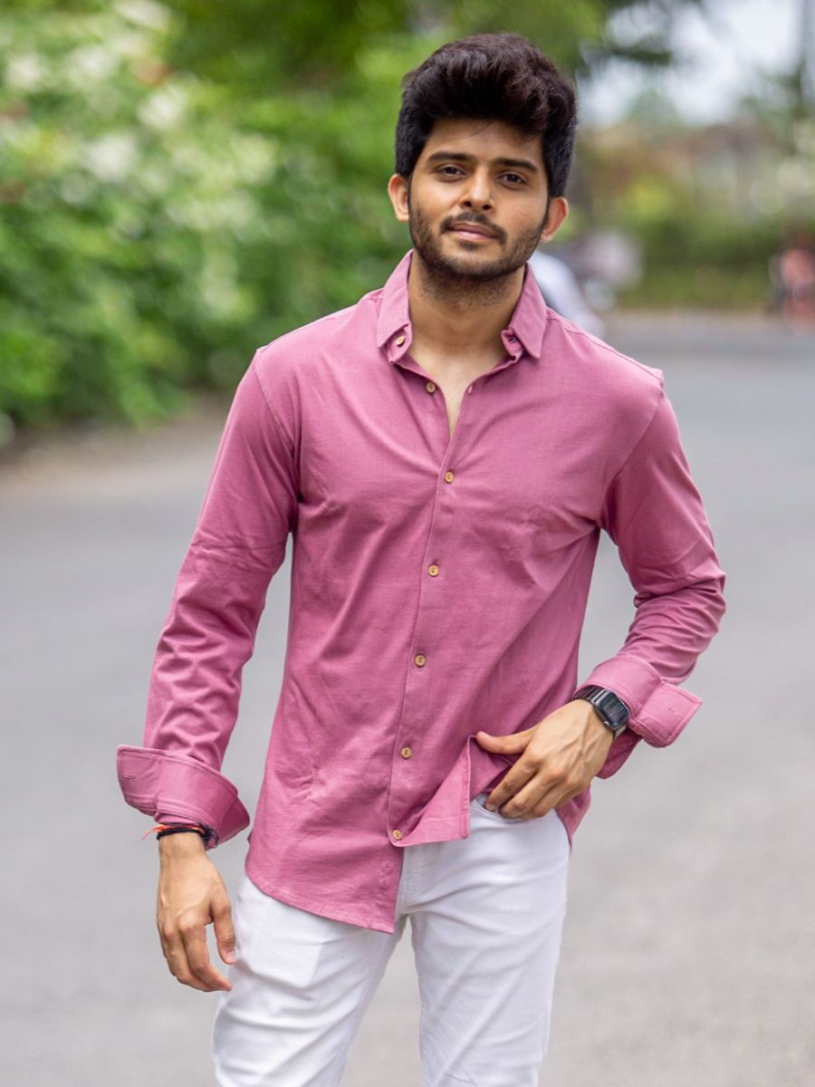 Beet rose men's organic cotton casual shirt