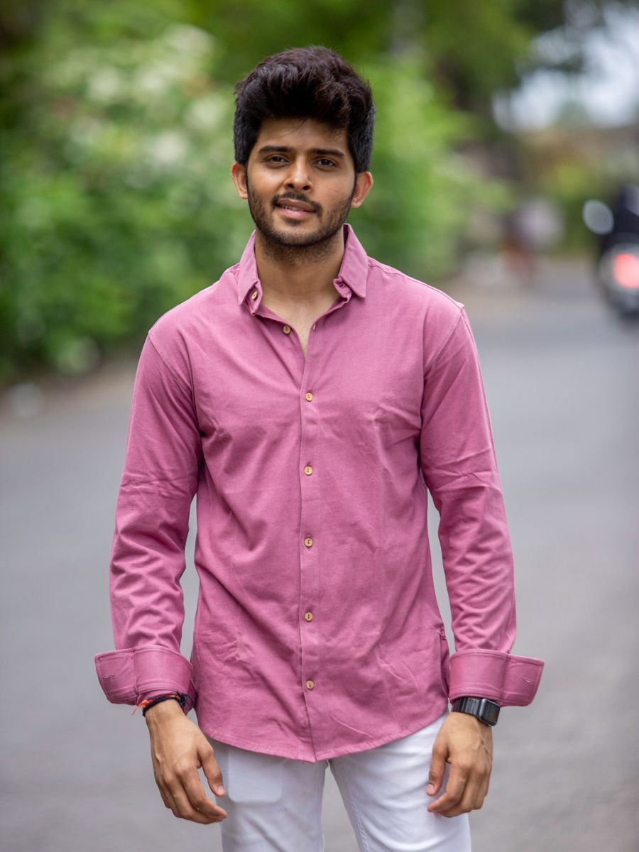 Beet rose men's organic cotton casual shirt