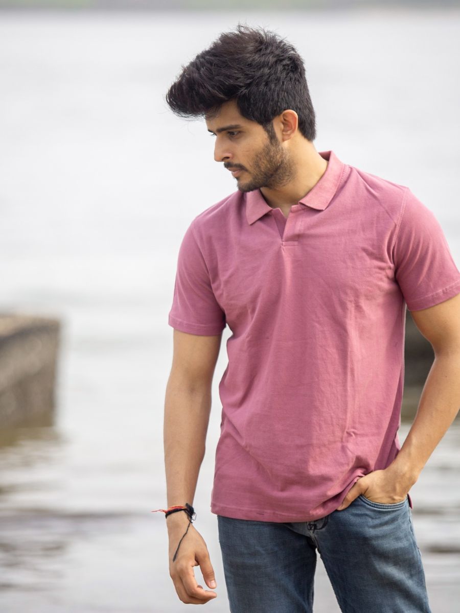 Beet rose men's organic cotton polo neck t-shirt