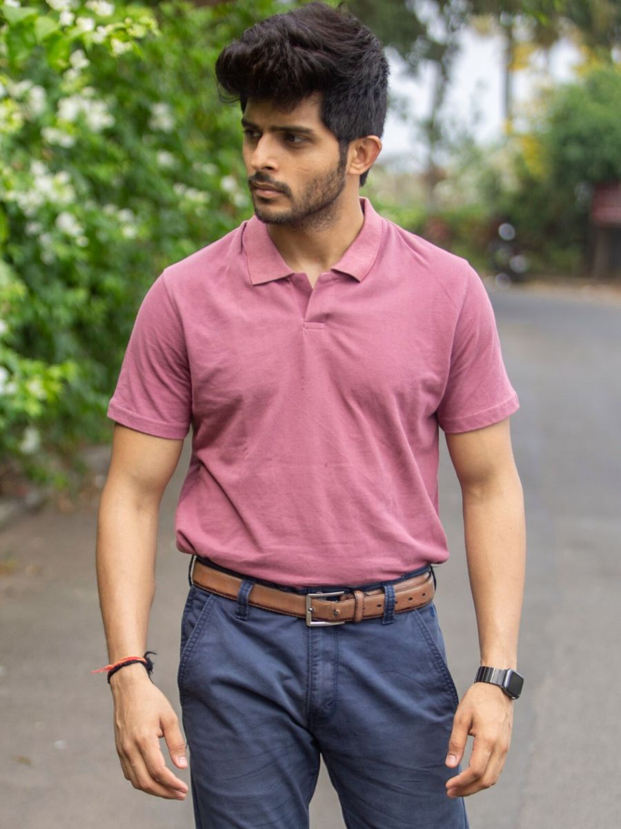 Beet rose men's organic cotton polo neck t-shirt