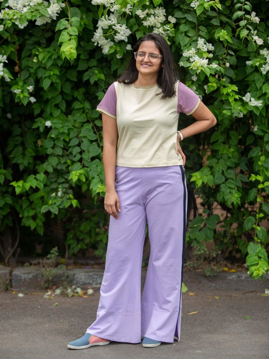Cream color-blocked women's organic cotton crop top