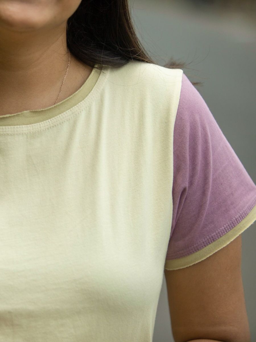 Cream color-blocked women's organic cotton crop top