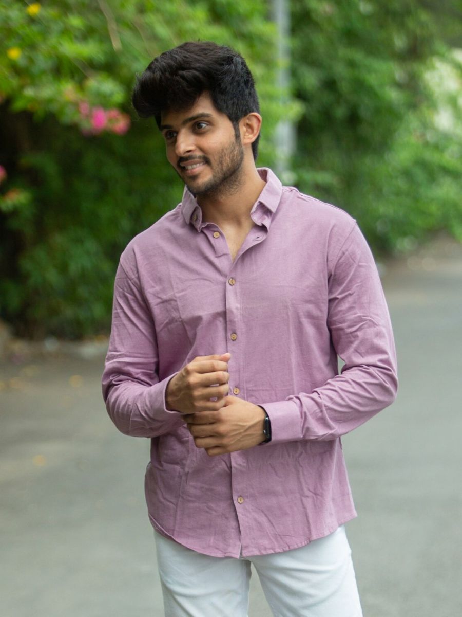 Dusky orchid men's organic cotton casual shirt