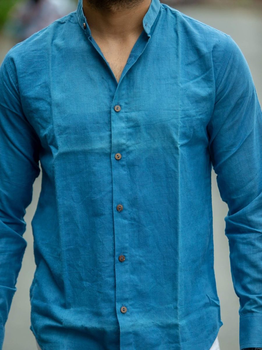 Indigo mandarin collar shirt