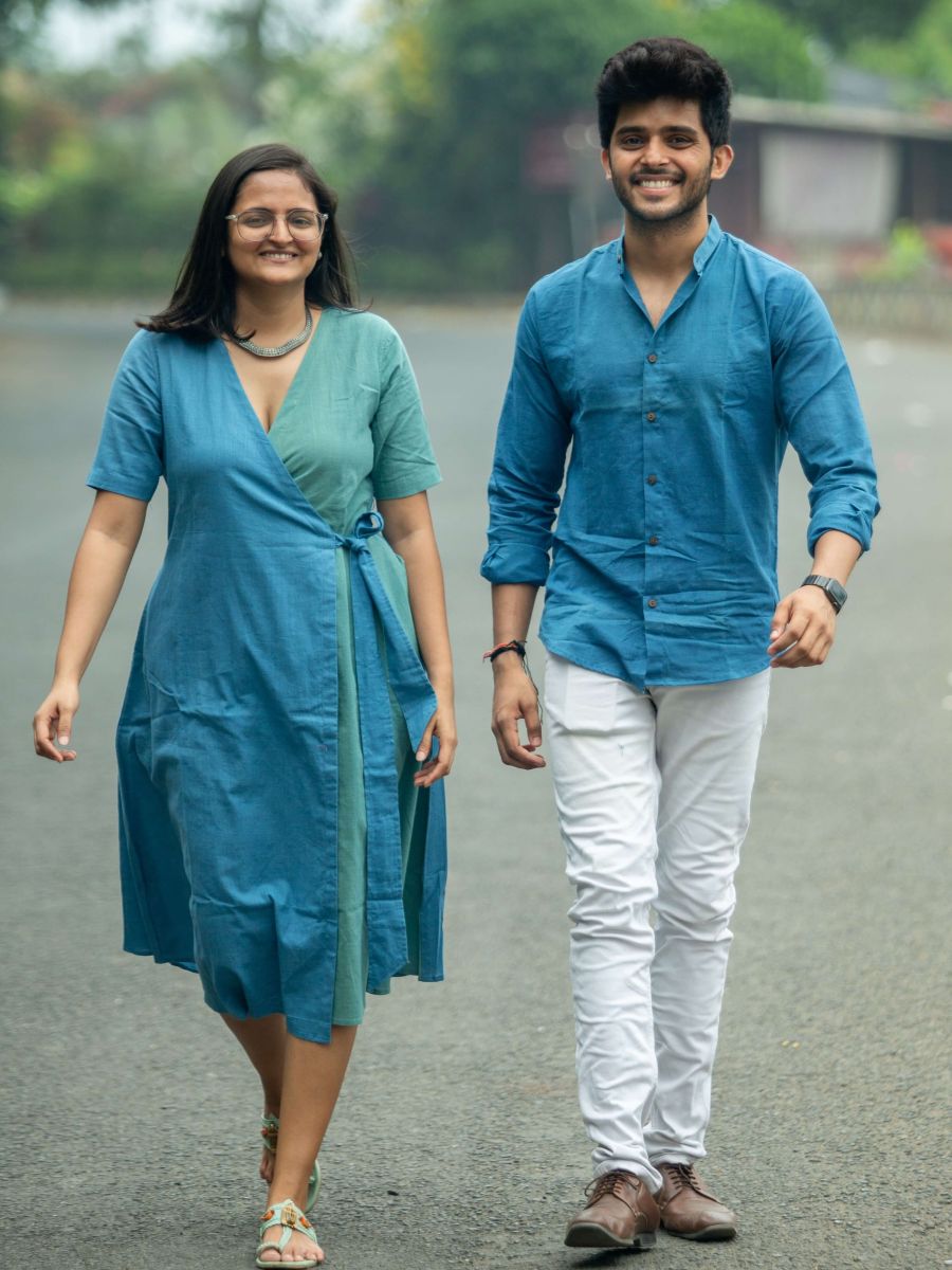 Indigo mandarin collar shirt