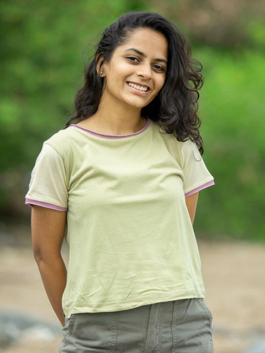 Pistachio Color-Blocked Women's Organic Cotton Crop Top