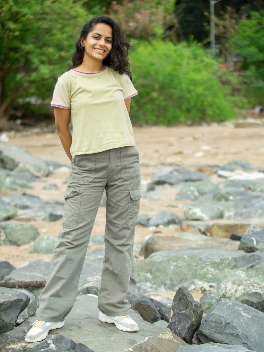 Pistachio Color-Blocked Women's Organic Cotton Crop Top