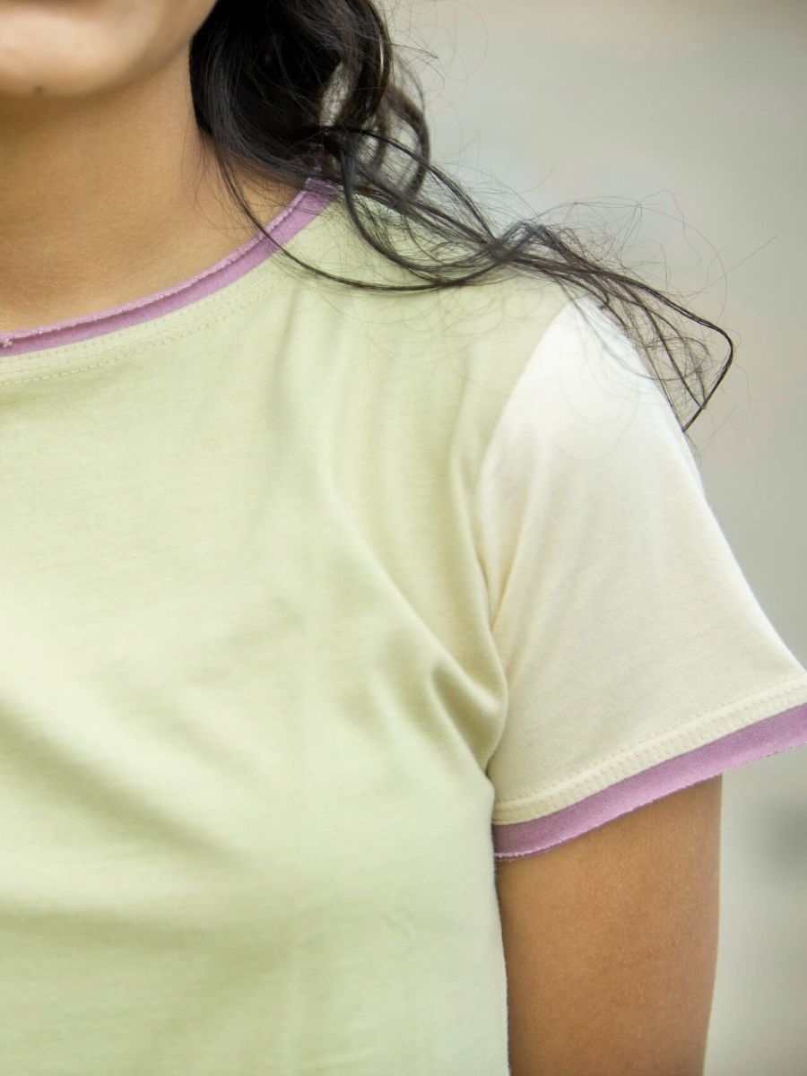 Pistachio Color-Blocked Women's Organic Cotton Crop Top