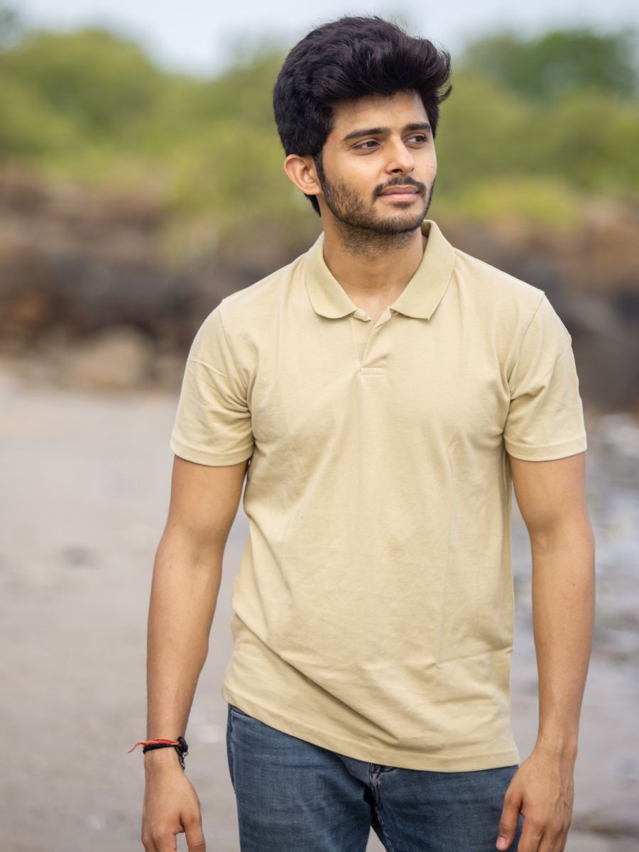 Pistachio men's organic cotton collared t-shirt