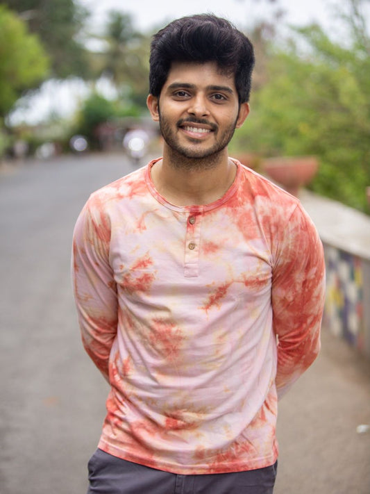 Men's Tie Dyed Henley Collar Casual T-Shirt