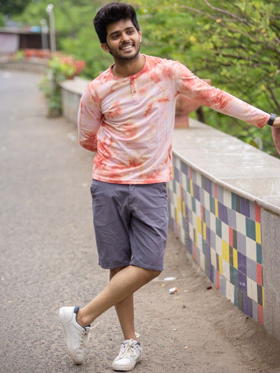 Men's Tie Dyed Henley Collar Casual T-Shirt