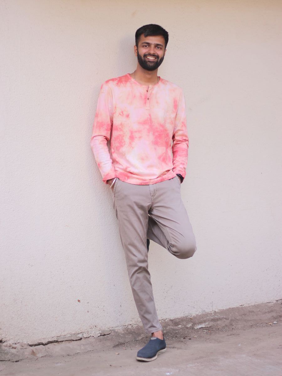 Men's Tie Dyed Henley Collar Casual T-Shirt