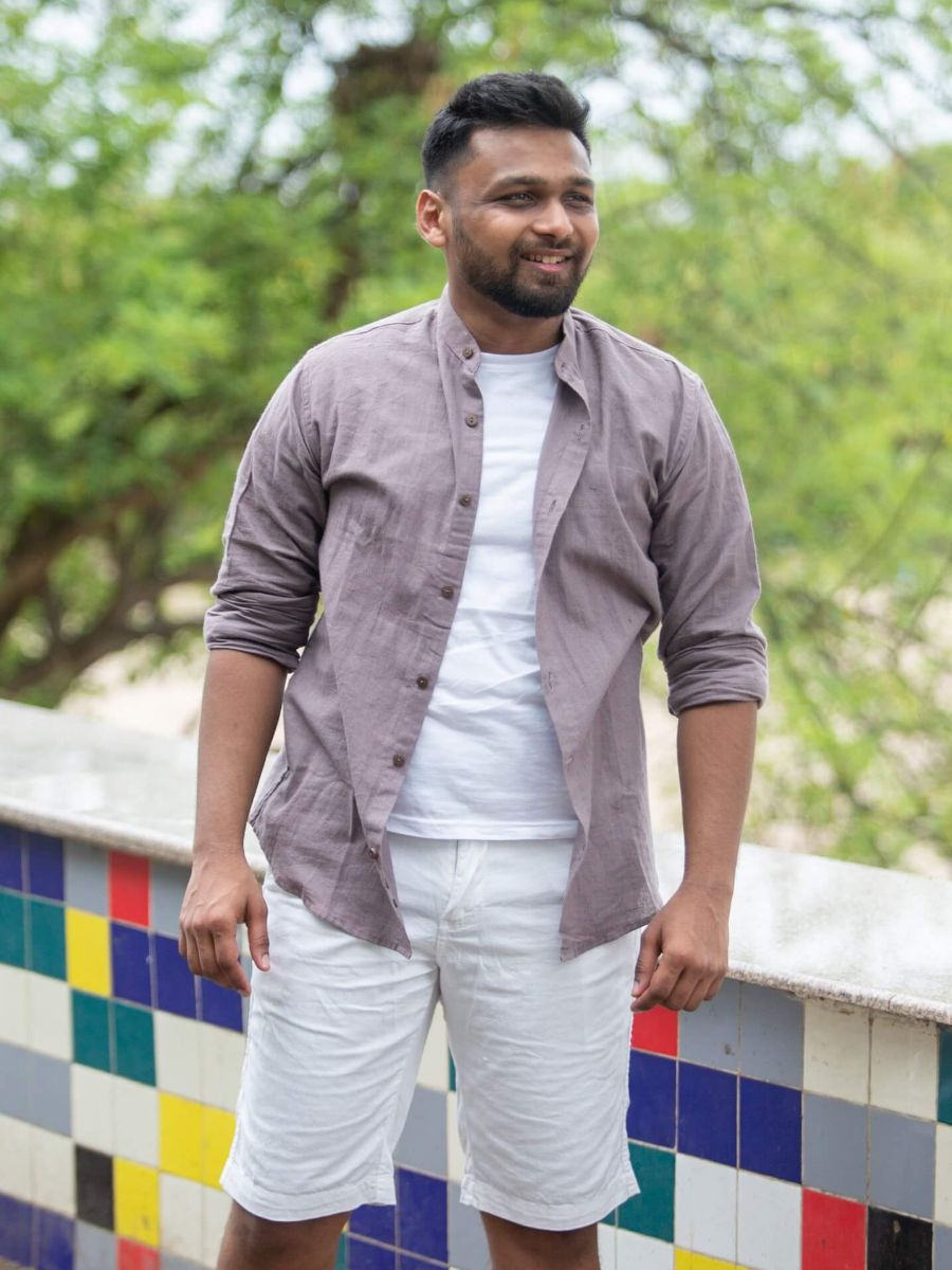 Chocolate mandarin collar shirt