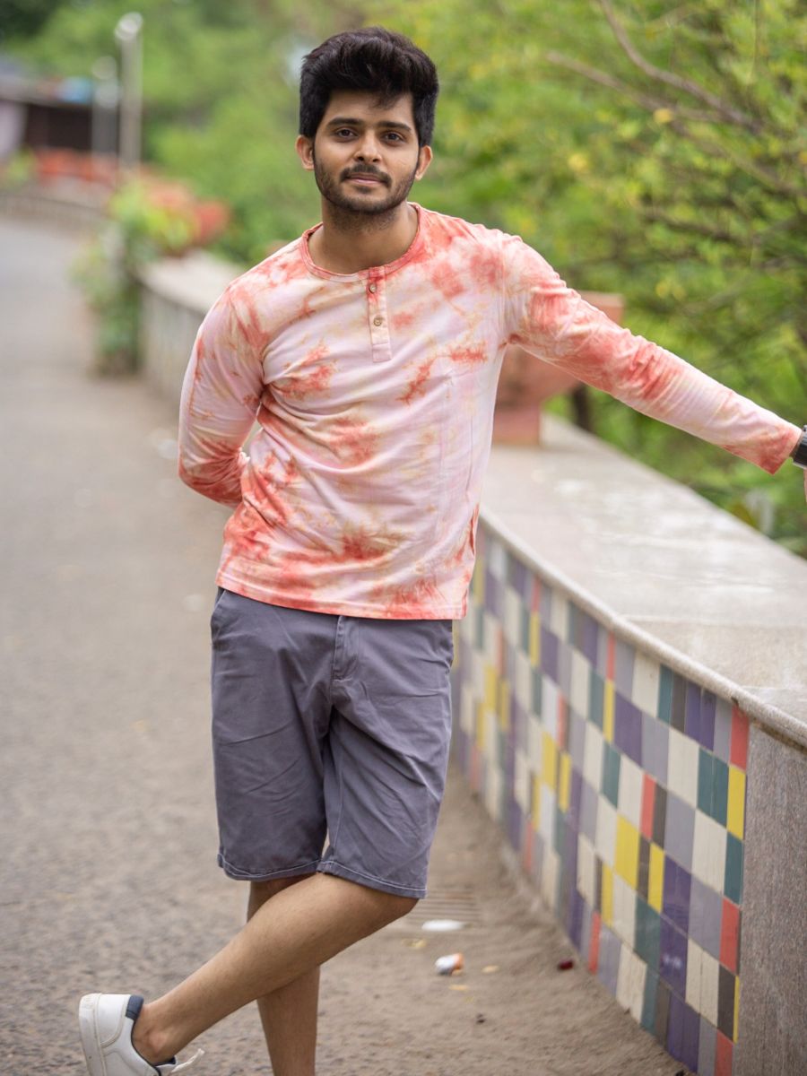 Men's Tie Dyed Henley Collar Casual T-Shirt